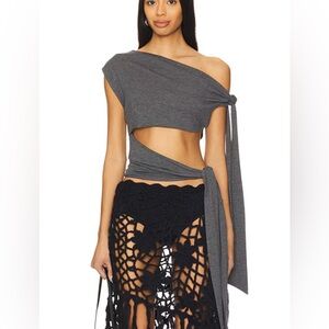 Jaded London Charcoal Gray One-Shoulder Wrap Crop Top